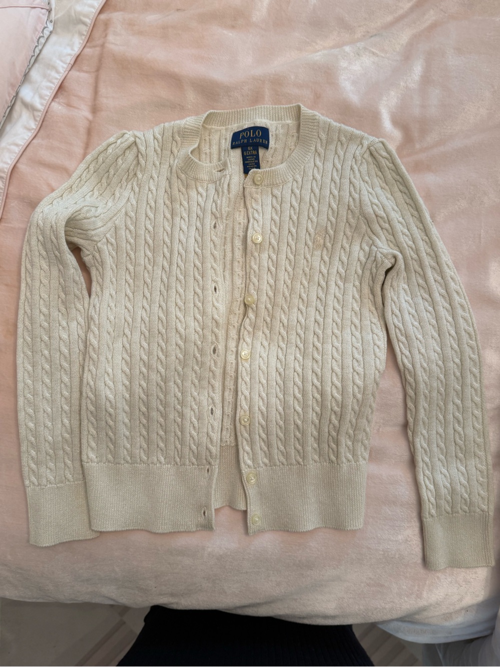 Girls Like New Ralph Lauren Cream Cable Knit Cardigan Sweater Size 6X
